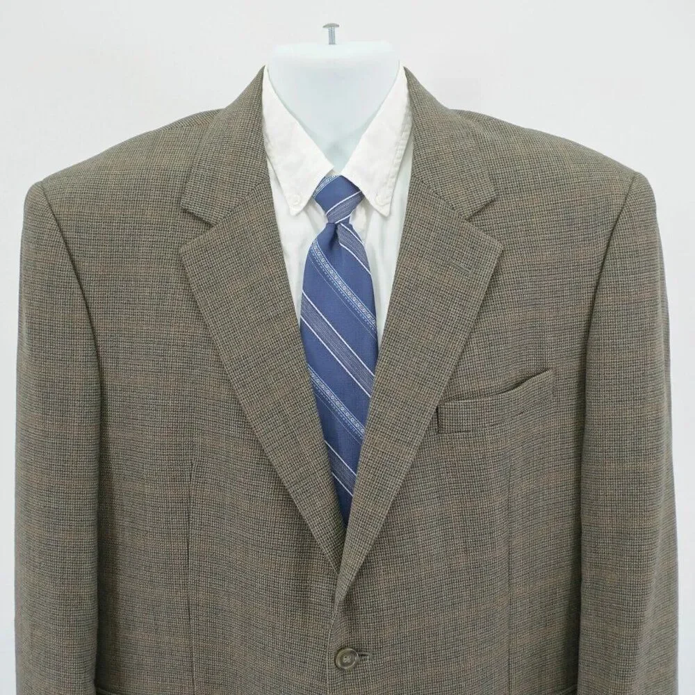 Jos A Bank Wool Sport Coat Green Blue Check W/ Brown Windowpane 44R‎ / Slim 46R